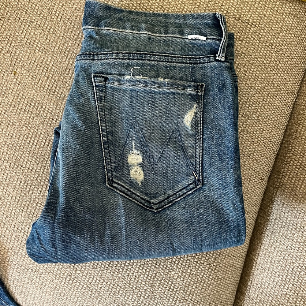 MOTHER Indigo Distressed Slim-Fit Jeans